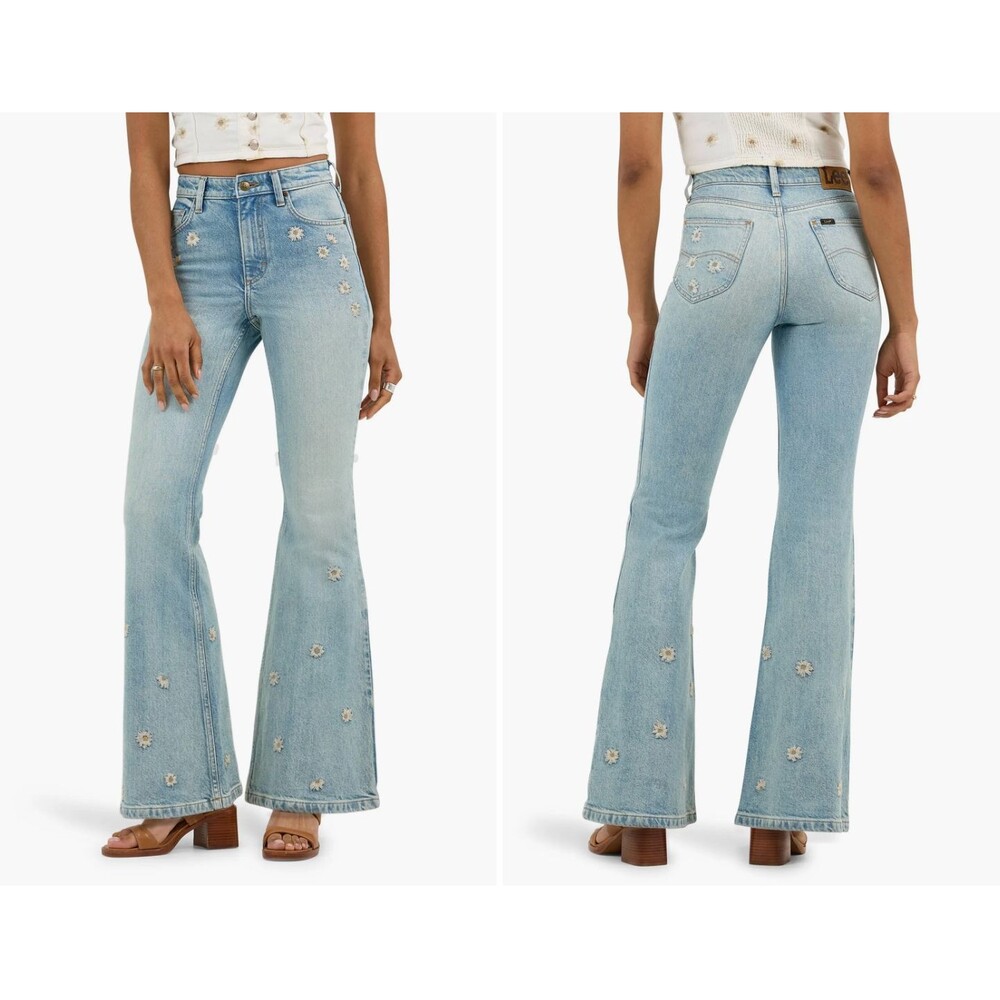 LEE Daisy 32M x 32L High Rise Flared Leg Light Wash Jeans boho 70s bell bottoms - Picture 3 of 12